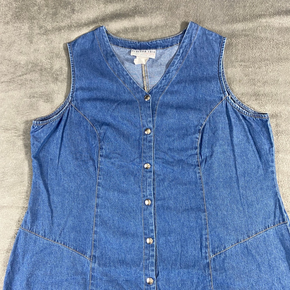 Bedford Fair Denim Dress Womens 20W Blue Button Front Maxi Sleeveless V-Neck USA - Picture 3 of 9